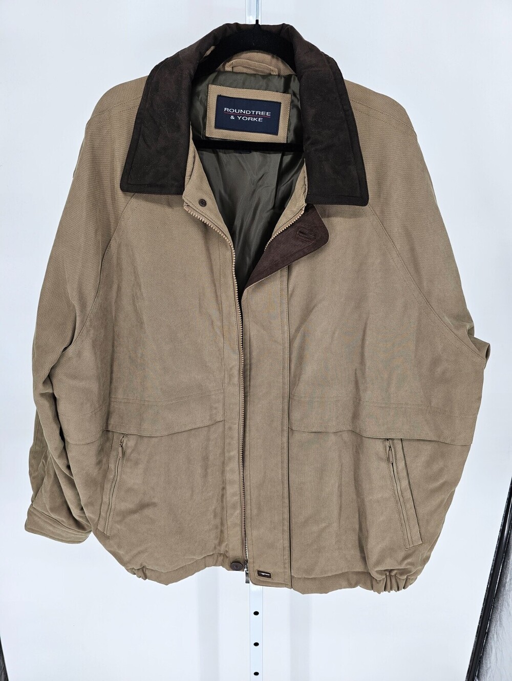 Roundtree & Yorke Mens Sz XXL Zip Up Utility Style Coat Jacket Beige Brown